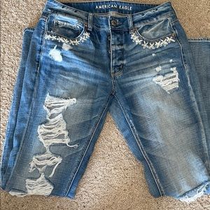 Hand-Embroidered American Eagle Boyfriend Jeans